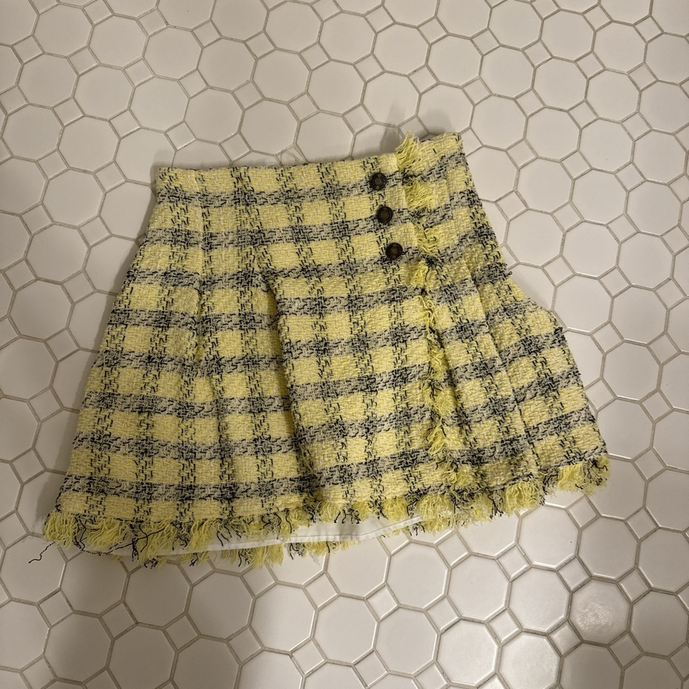 Yellow Plaid tweed mini skirt Zara size XS